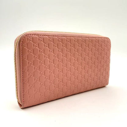 Gucci Micro Gucci Shima Leather Pink Long Wallet Gold