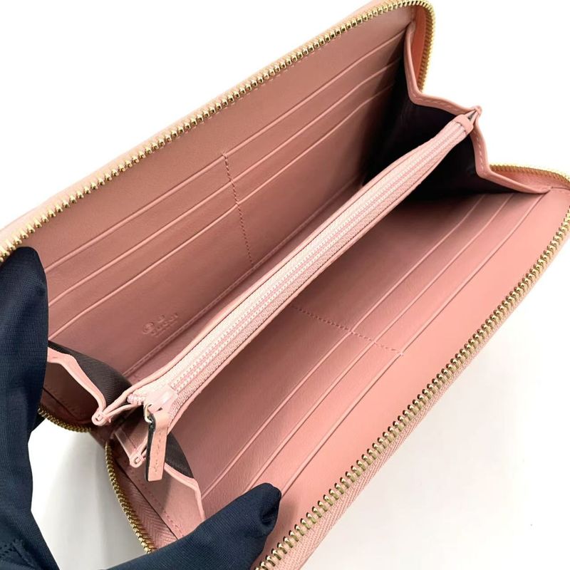 Gucci Micro Gucci Shima Leather Pink Long Wallet Gold