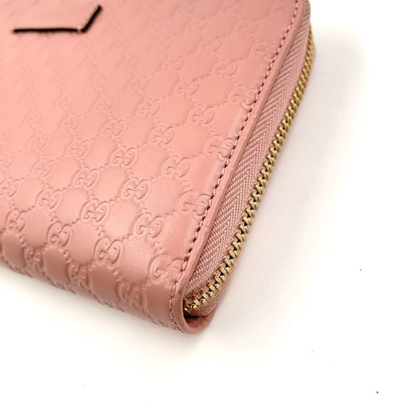 Gucci Micro Gucci Shima Leather Pink Long Wallet Gold