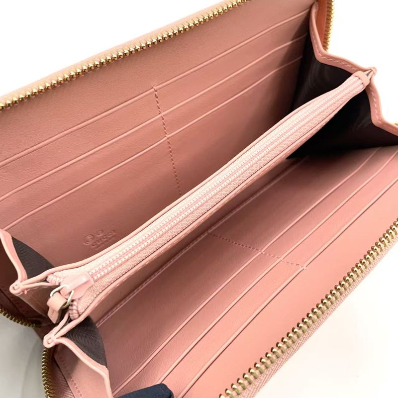 Gucci Micro Gucci Shima Leather Pink Long Wallet Gold