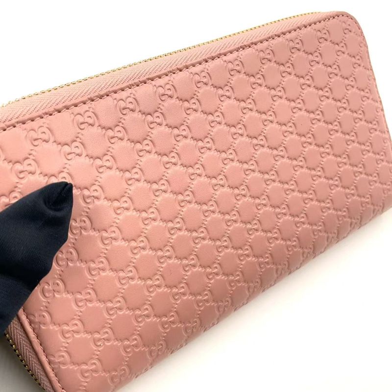 Gucci Micro Gucci Shima Leather Pink Long Wallet Gold