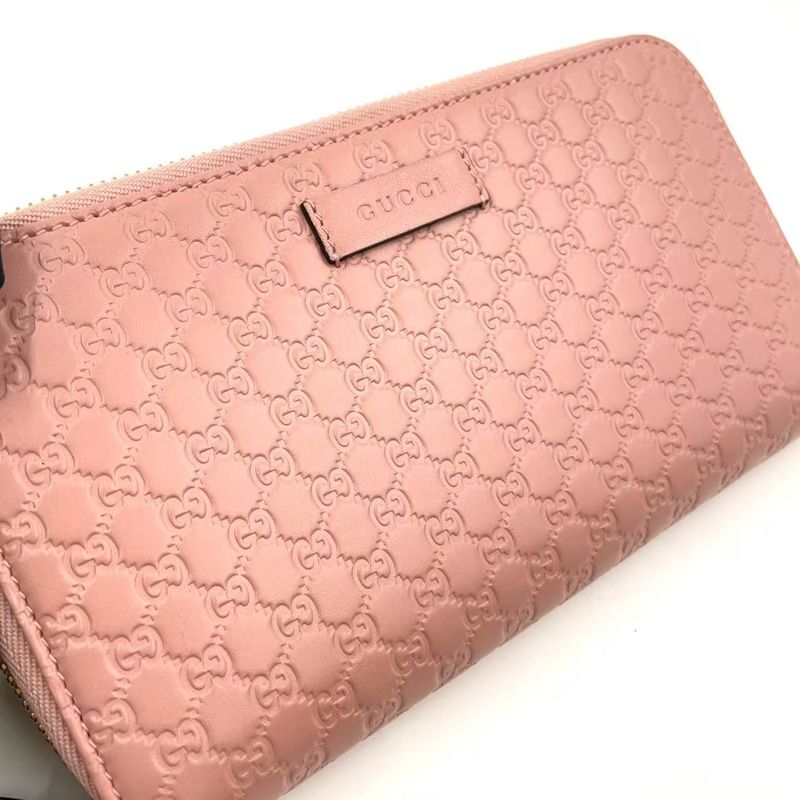 Gucci Micro Gucci Shima Leather Pink Long Wallet Gold