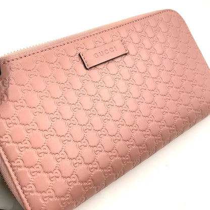 Gucci Micro Gucci Shima Leather Pink Long Wallet Gold