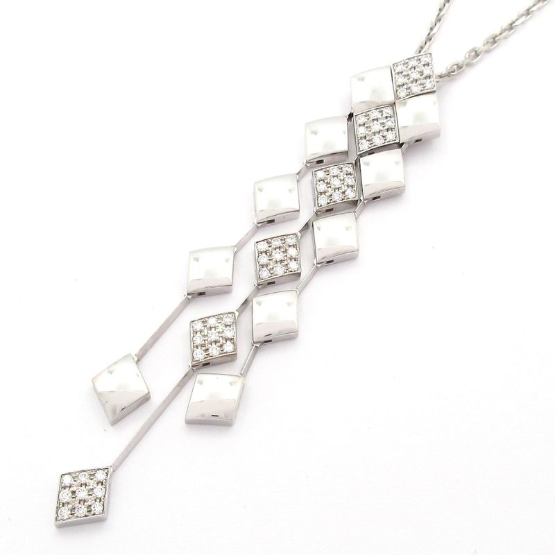Chanel Necklace Matelasse 18k White Gold×diamond Pave Diamond