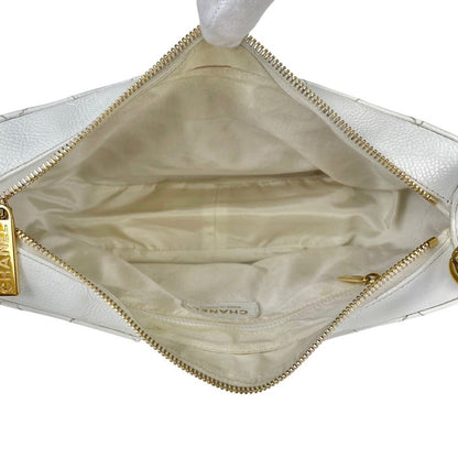 Chanel Coco Mark Chain Shoulder Bag Matelasse Shoulder Bag Caviar Skin White