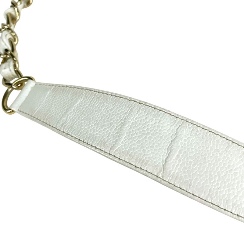 Chanel Coco Mark Chain Shoulder Bag Matelasse Shoulder Bag Caviar Skin White