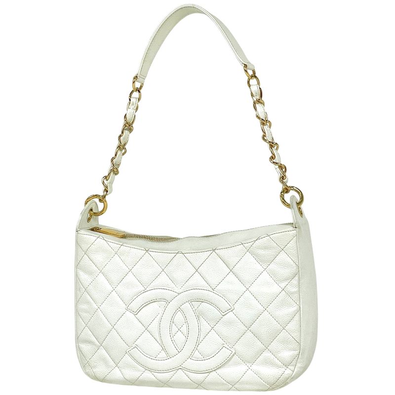 Chanel Coco Mark Chain Shoulder Bag Matelasse Shoulder Bag Caviar Skin White