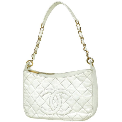 Chanel Coco Mark Chain Shoulder Bag Matelasse Shoulder Bag Caviar Skin White