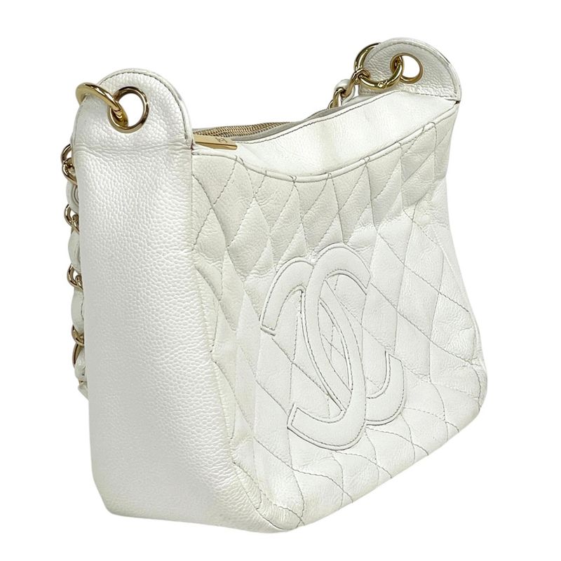 Chanel Coco Mark Chain Shoulder Bag Matelasse Shoulder Bag Caviar Skin White