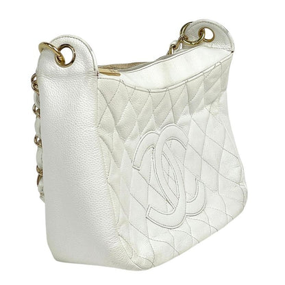 Chanel Coco Mark Chain Shoulder Bag Matelasse Shoulder Bag Caviar Skin White