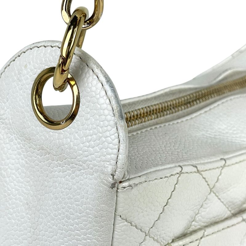 Chanel Coco Mark Chain Shoulder Bag Matelasse Shoulder Bag Caviar Skin White