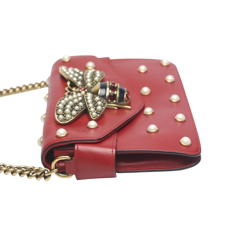 Gucci 2-Way Bag Shoulder Broadway Pearl Ruby Handbag Red