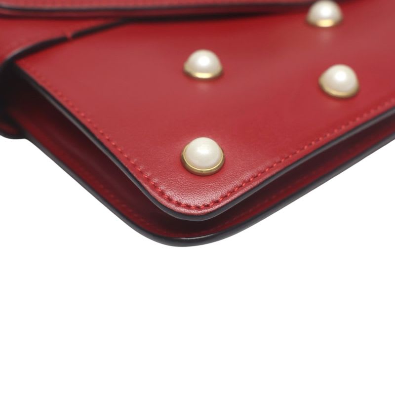 Gucci 2-Way Bag Shoulder Broadway Pearl Ruby Handbag Red