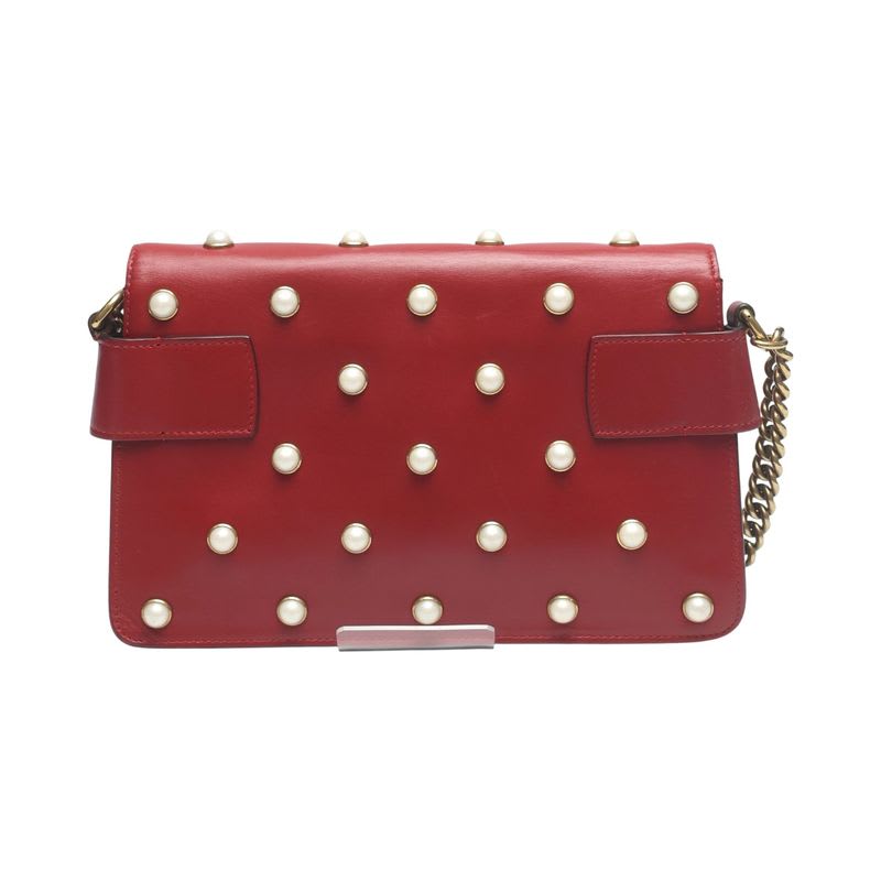 Gucci 2-Way Bag Shoulder Broadway Pearl Ruby Handbag Red