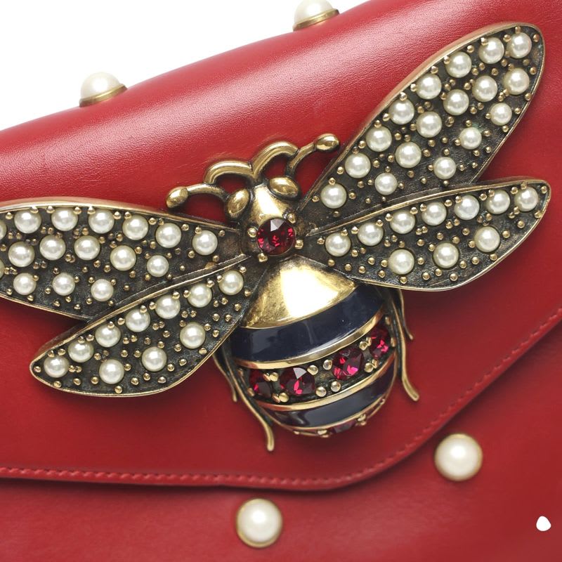Gucci 2-Way Bag Shoulder Broadway Pearl Ruby Handbag Red
