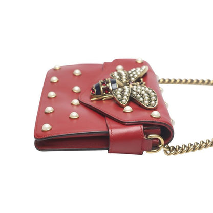 Gucci 2-Way Bag Shoulder Broadway Pearl Ruby Handbag Red