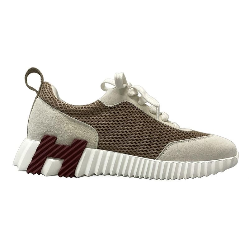 Hermes Sneakers 375 Women's Bouncing Light Gray X Dark Brown Mesh