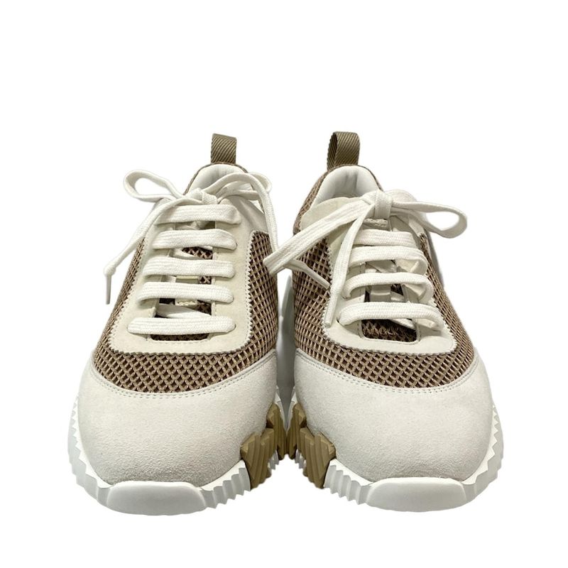 Hermes Sneakers 375 Women's Bouncing Light Gray X Dark Brown Mesh