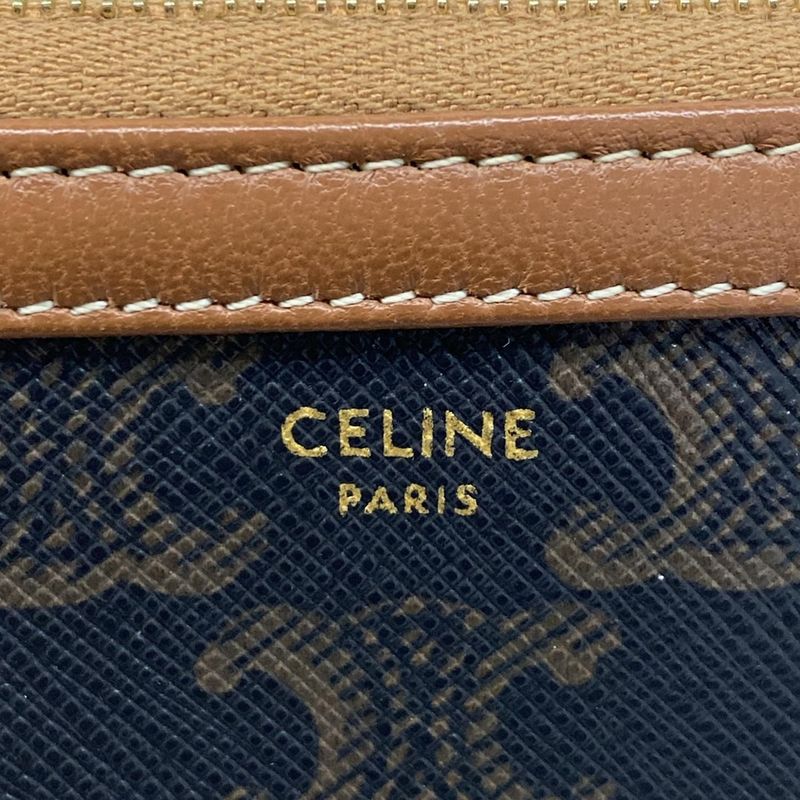 Celine Shoulder Bag Chain Clutch Triomphe Canvas Black X Dark Brown X Brown