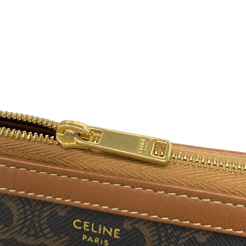 Celine Shoulder Bag Chain Clutch Triomphe Canvas Black X Dark Brown X Brown