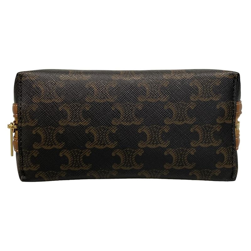 Celine Shoulder Bag Chain Clutch Triomphe Canvas Black X Dark Brown X Brown