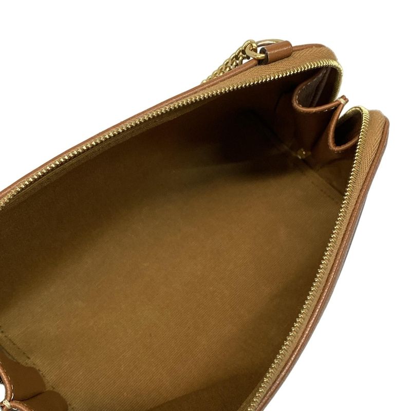 Celine Shoulder Bag Chain Clutch Triomphe Canvas Black X Dark Brown X Brown