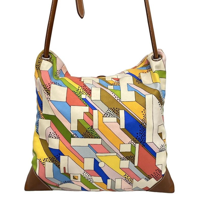 Hermes Shoulder Bag Silky City PM Ivory X Pink X Multi Silk