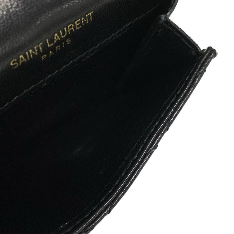 Saint Laurent Paris Coin Case 718357 Black Quilted with Card Case Leather