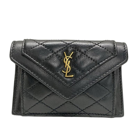 Saint Laurent Paris Coin Case 718357 Black Quilted with Card Case Leather