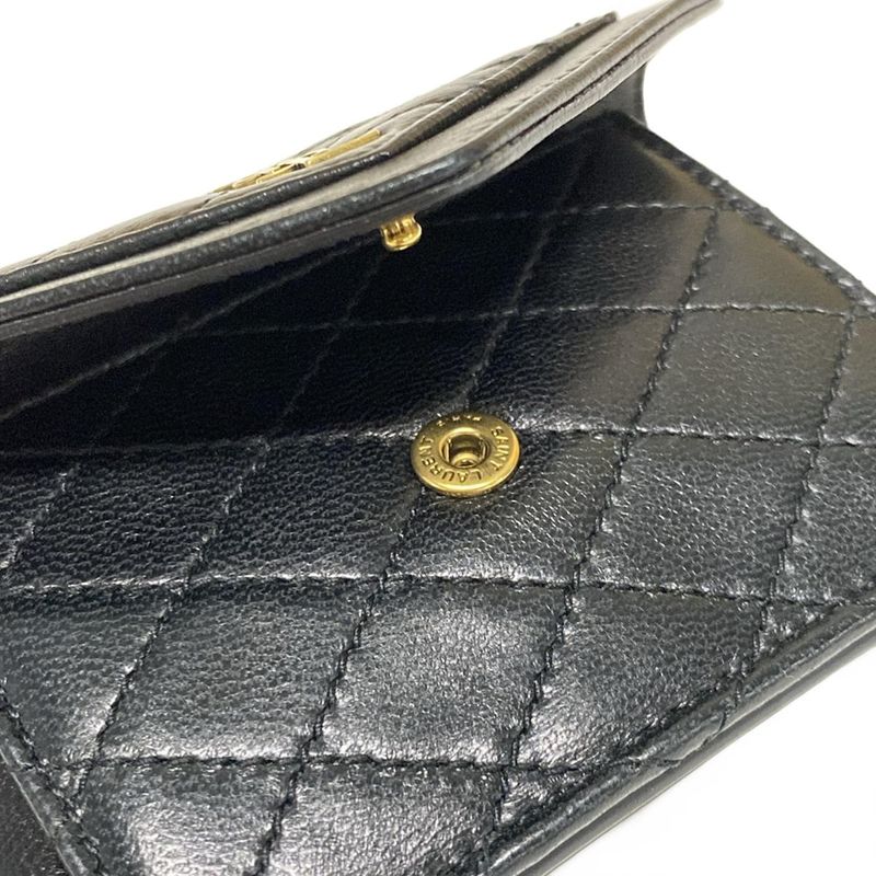 Saint Laurent Paris Coin Case 718357 Black Quilted with Card Case Leather