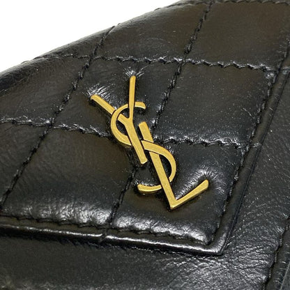 Saint Laurent Paris Coin Case 718357 Black Quilted with Card Case Leather
