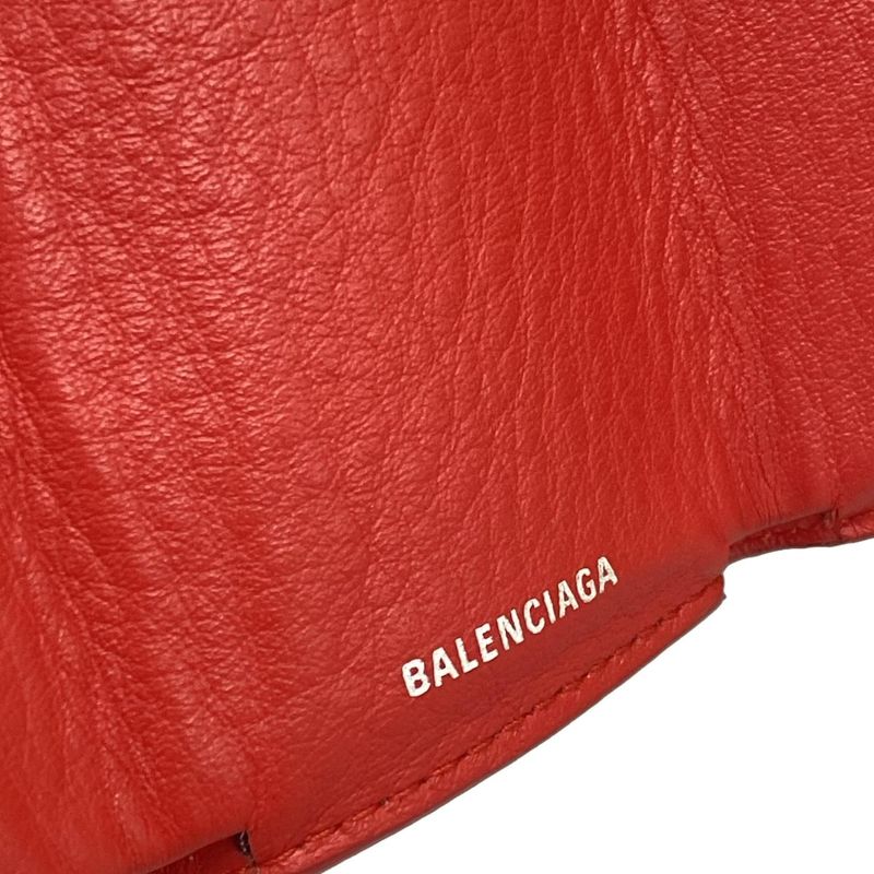 Balenciaga Trifold Wallet Paper Mini Wallet 391446 Red Leather