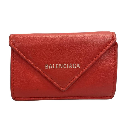 Balenciaga Trifold Wallet Paper Mini Wallet 391446 Red Leather
