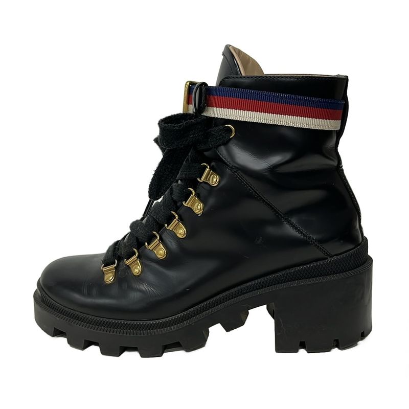 Gucci Short Boots 38 Women's - 481156 Black 38 Lace-Up Leather