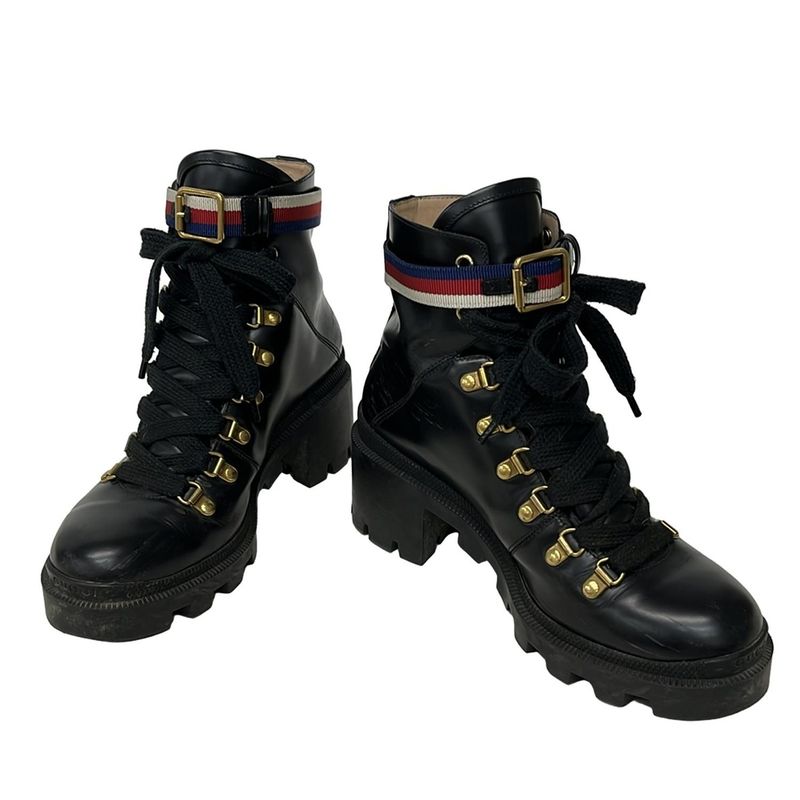 Gucci Short Boots 38 Women's - 481156 Black 38 Lace-Up Leather