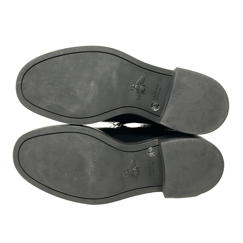 Gucci Short Boots 34 1 2 Women's Horsebit 670393 Black Side Gore Chain 34 Half