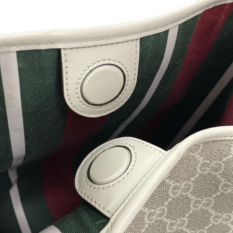 Gucci Shoulder Bag GG Emblem Medium Bucket Bag 815103 Beige X Ivory Leather