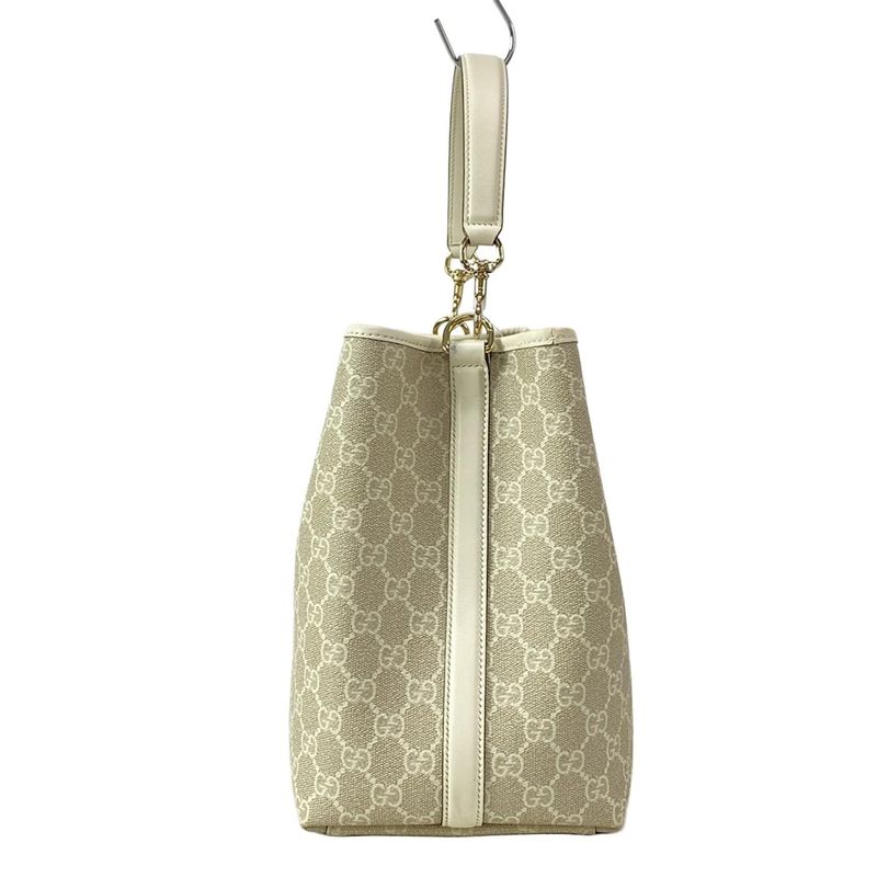 Gucci Shoulder Bag GG Emblem Medium Bucket Bag 815103 Beige X Ivory Leather