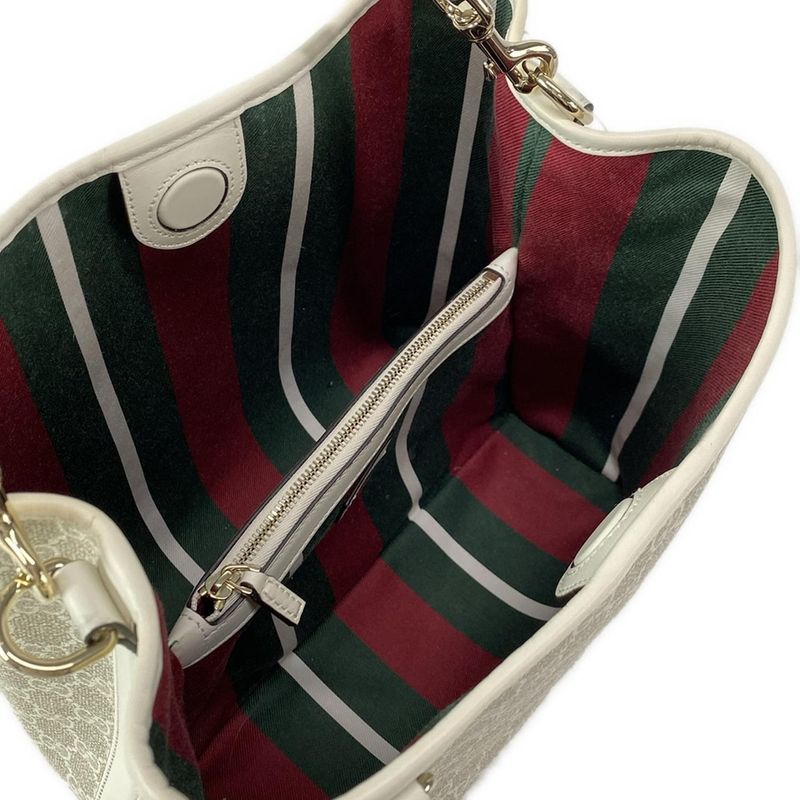 Gucci Shoulder Bag GG Emblem Medium Bucket Bag 815103 Beige X Ivory Leather