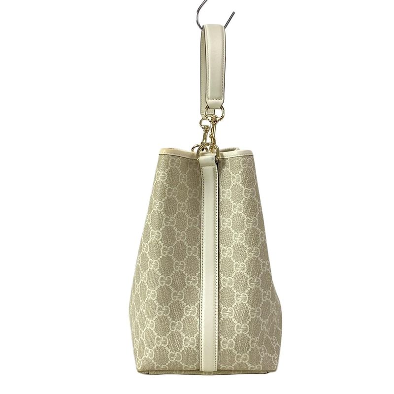 Gucci Shoulder Bag GG Emblem Medium Bucket Bag 815103 Beige X Ivory Leather