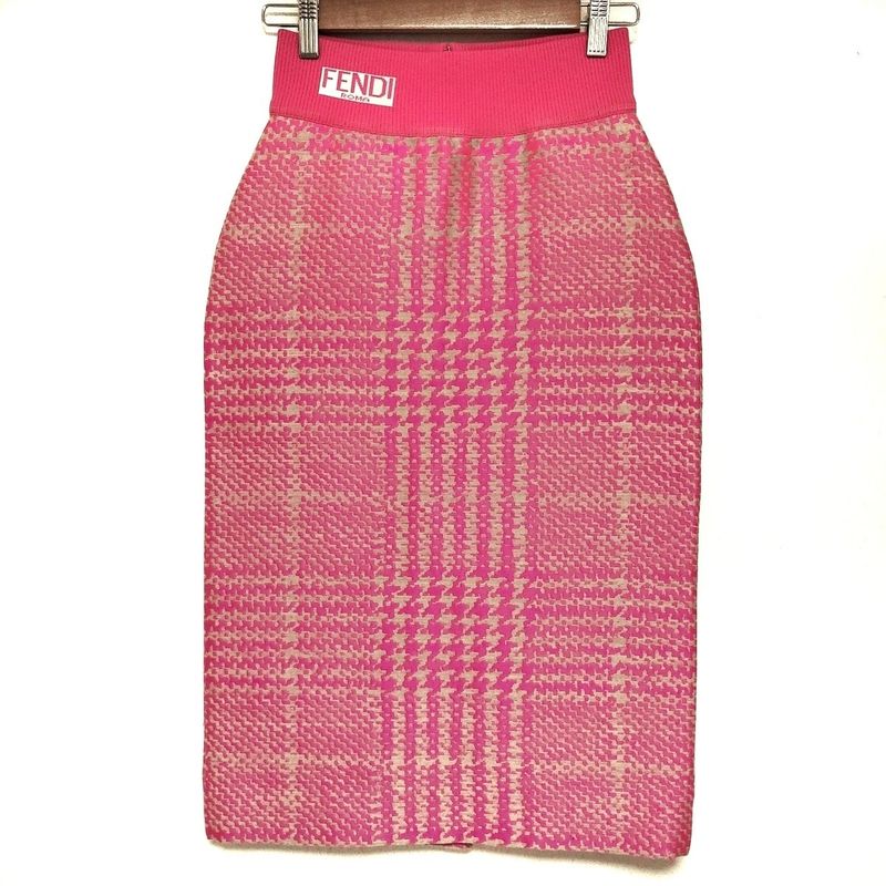 Fendi Long Skirt Size 36 S Women's - Gray Beige X Pink Partial Houndstooth