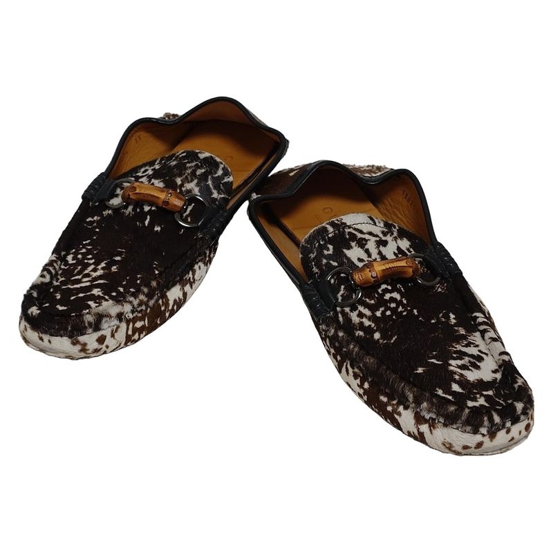Gucci Slip-on 7 1 2 G Men's - 138204 Dark Brown X Black X White Bamboo Horsebit