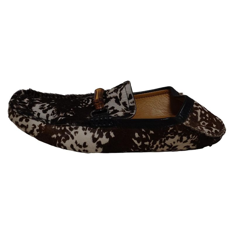 Gucci Slip-on 7 1 2 G Men's - 138204 Dark Brown X Black X White Bamboo Horsebit
