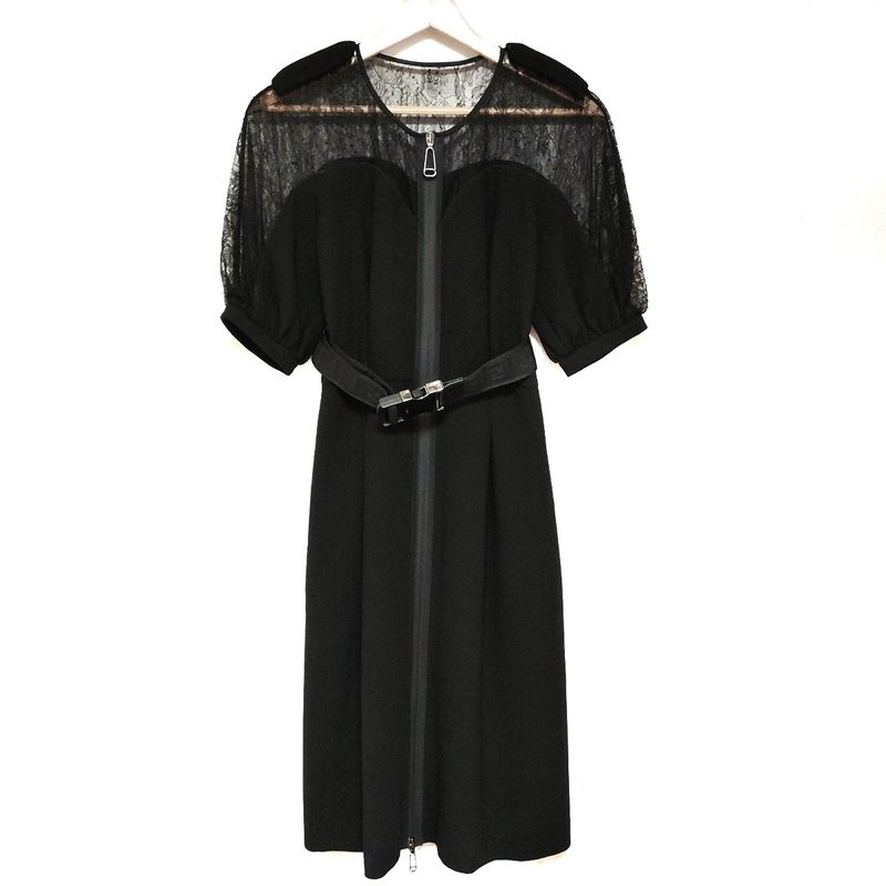 Fendi Dress Size 36 S Women's - Black Crew Neck Short Sleeve Long Lace See-Throu