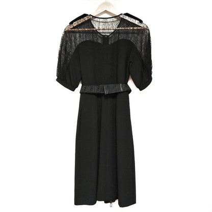 Fendi Dress Size 36 S Women's - Black Crew Neck Short Sleeve Long Lace See-Throu