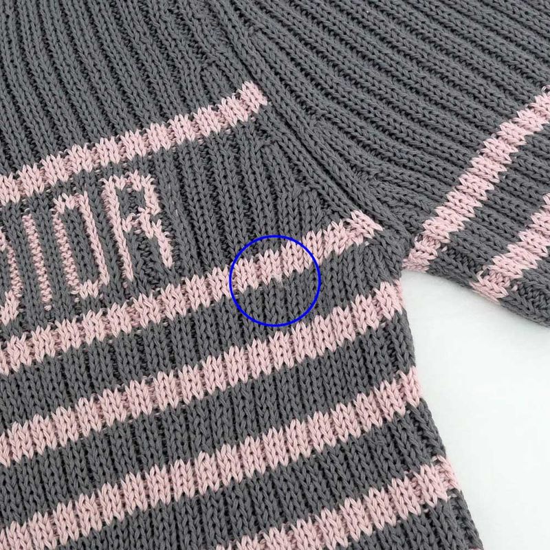 Dior Short Sleeve Knit Dioliviera Border 36 Size Gray Pink Cashmere