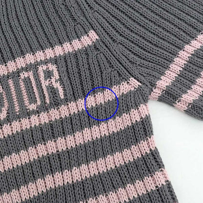Dior Short Sleeve Knit Dioliviera Border 36 Size Gray Pink Cashmere