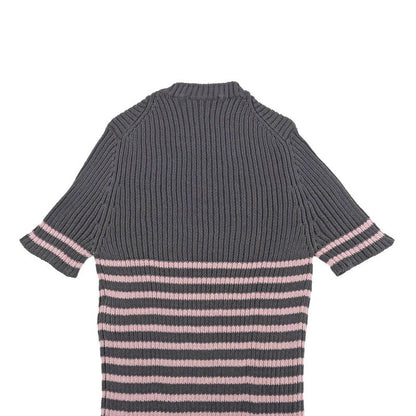 Dior Short Sleeve Knit Dioliviera Border 36 Size Gray Pink Cashmere