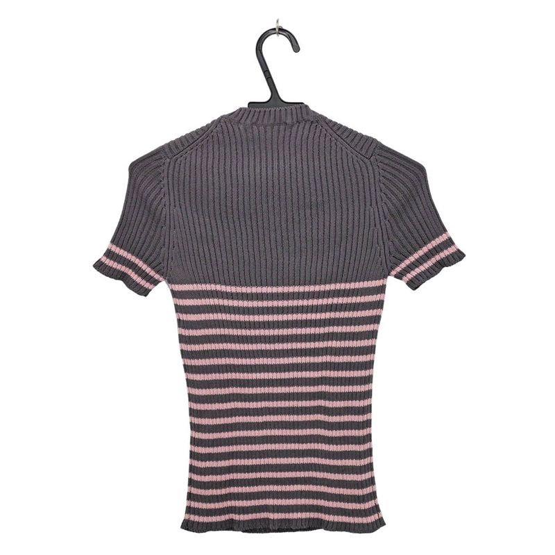 Dior Short Sleeve Knit Dioliviera Border 36 Size Gray Pink Cashmere