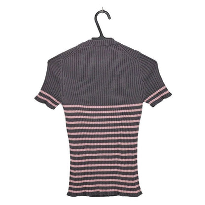 Dior Short Sleeve Knit Dioliviera Border 36 Size Gray Pink Cashmere